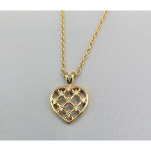CZ Cubic Zirconia Lattice Heart Shaped Pendant Necklace Gold Tone 18" Chain